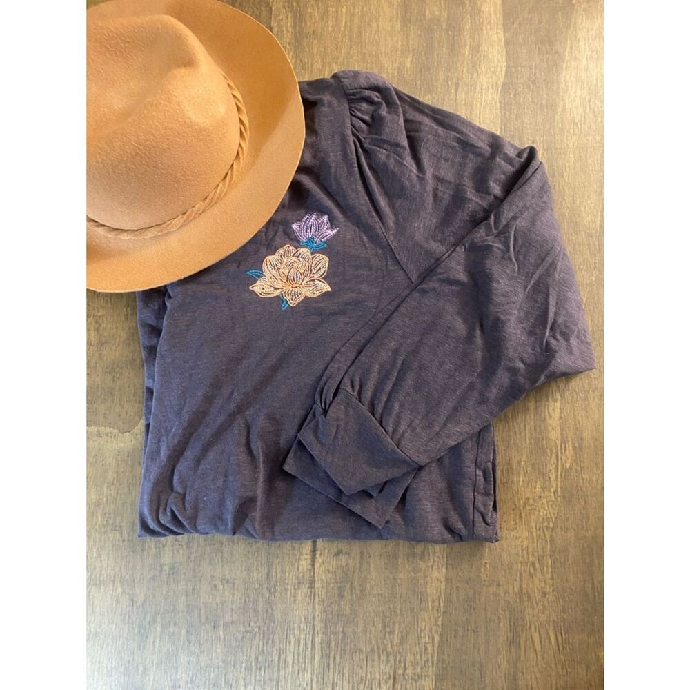 Torrid Embroidered Floral Grey Long Sleeve Top
